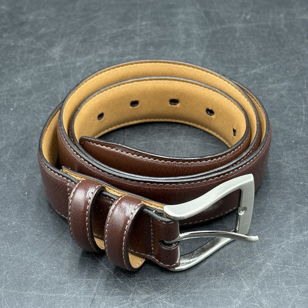Men's Brown Belt Size 34/85, Coated Leather, Made in Guatemala, Silver buckle